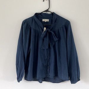 Madewell Blue Bow Tie Blouse Small